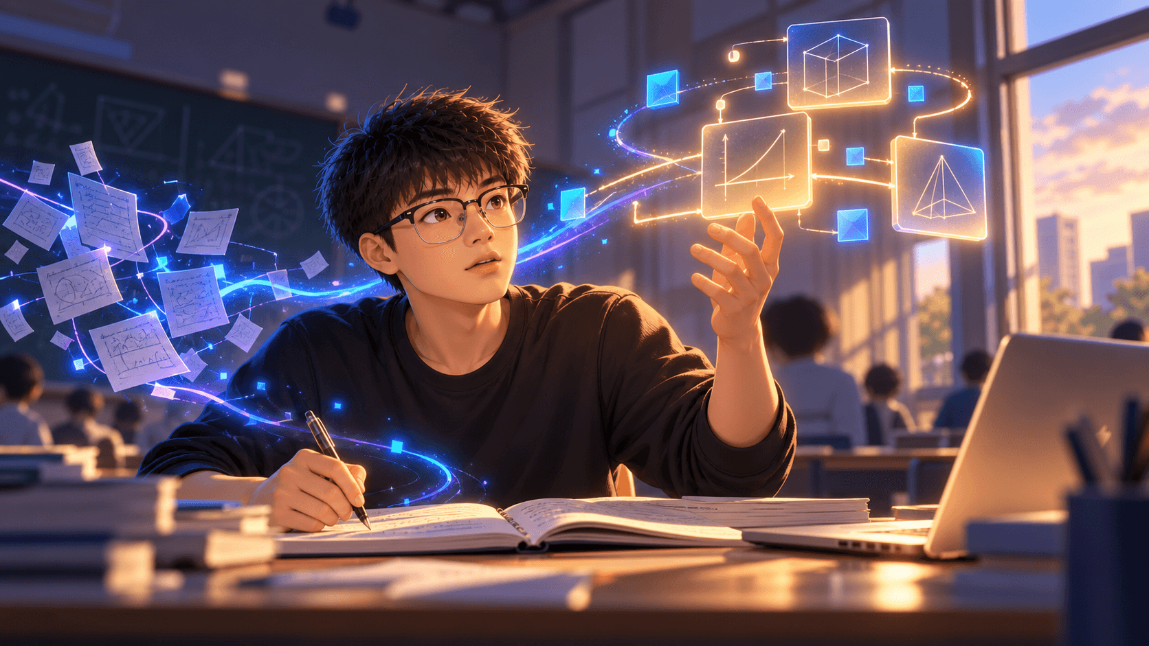 学生在教室里整理学习难题